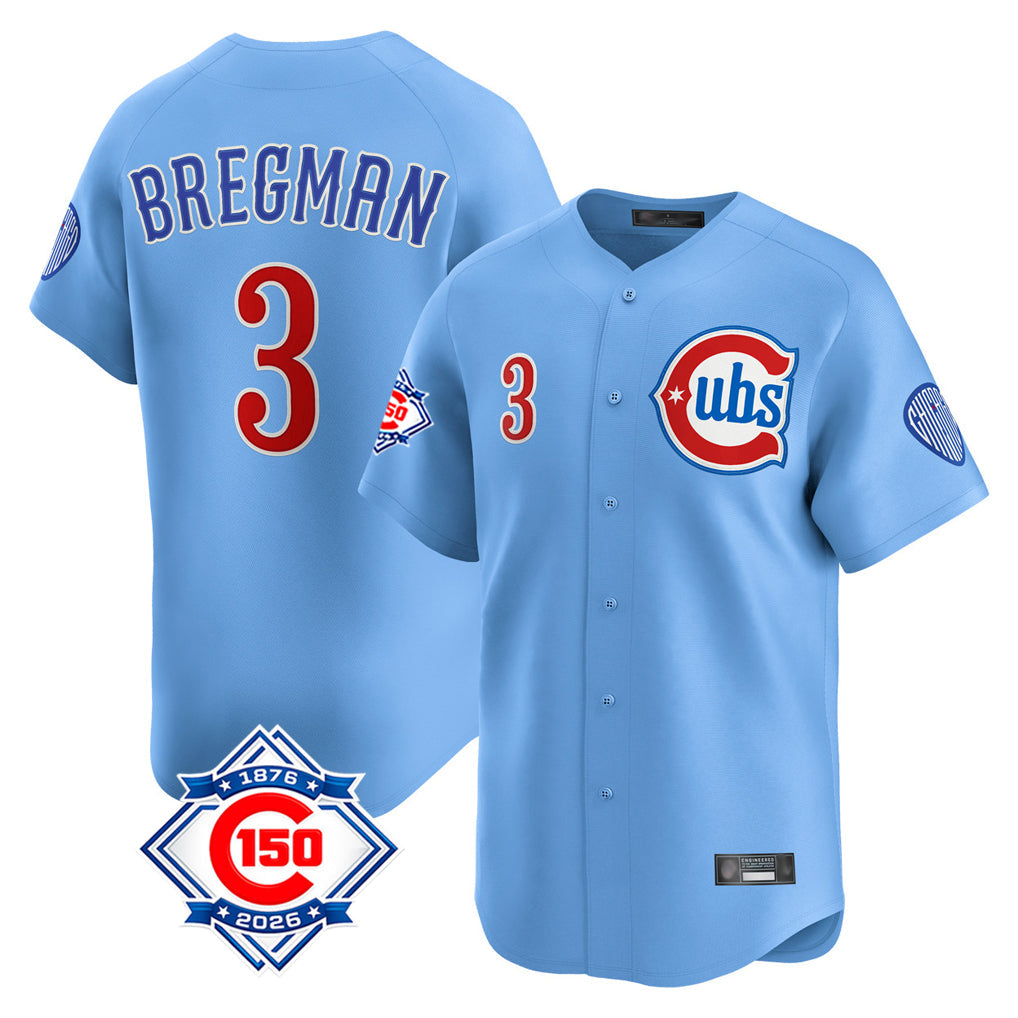 Fenge C.Cubs #3 Alex Bregman Light Blue 150th Anniversary Limited Home Stitched Jerseys