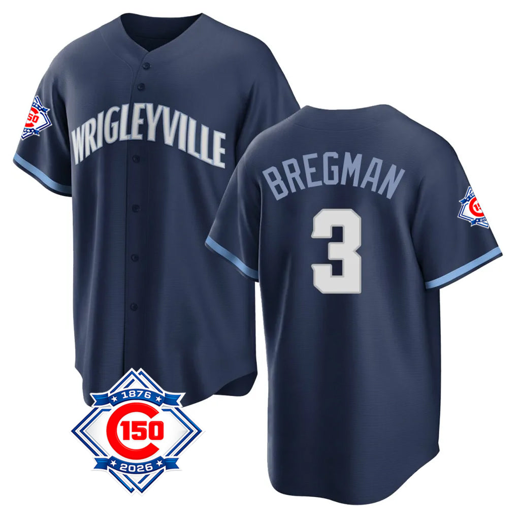 Fenge C.Cubs #3 Alex Bregman Navy 150th Anniversary City Connect Home Game Stitched Jerseys