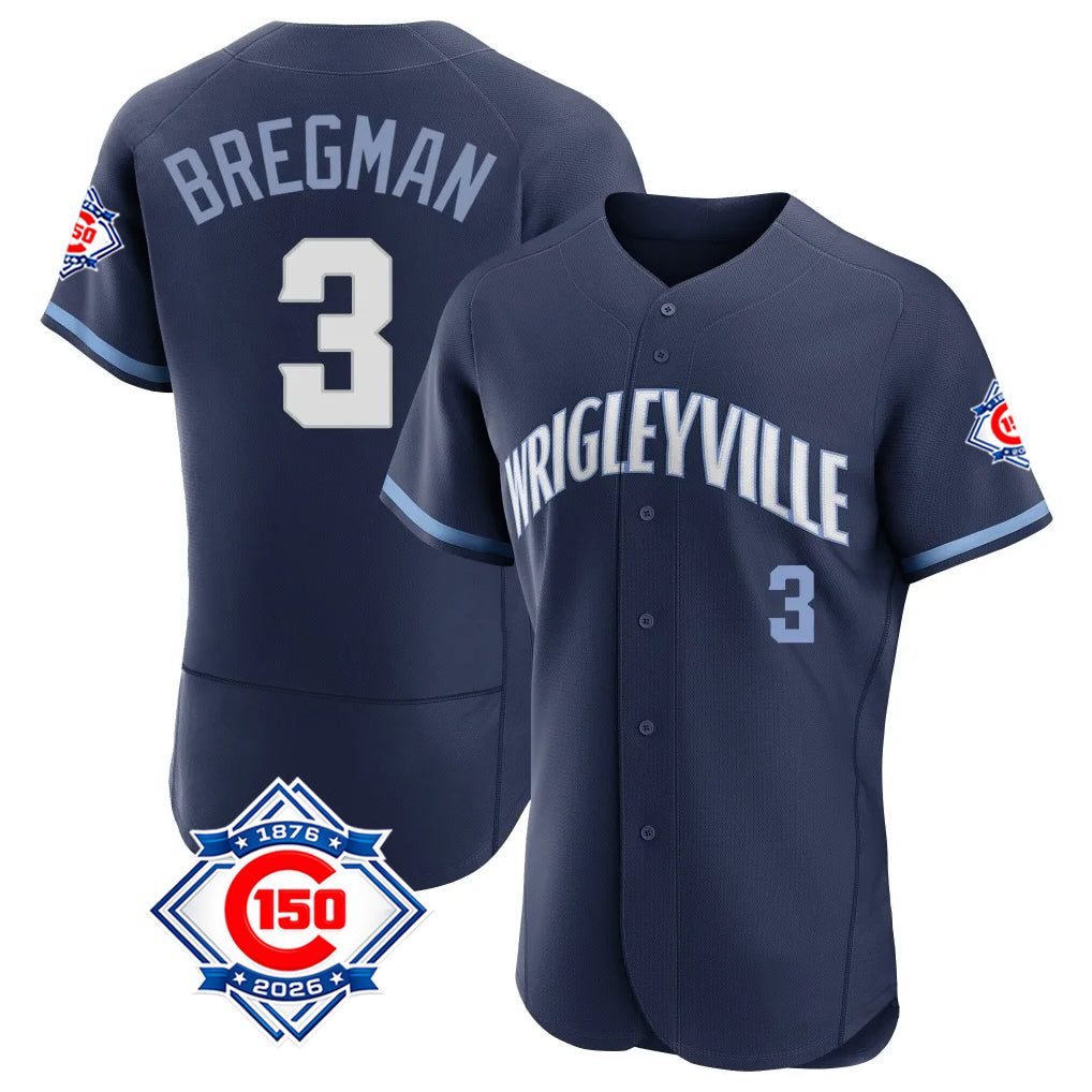 Fenge C.Cubs #3 Alex Bregman Navy City Connect 150th Anniversary Limited Elite Home Stitched Jerseys