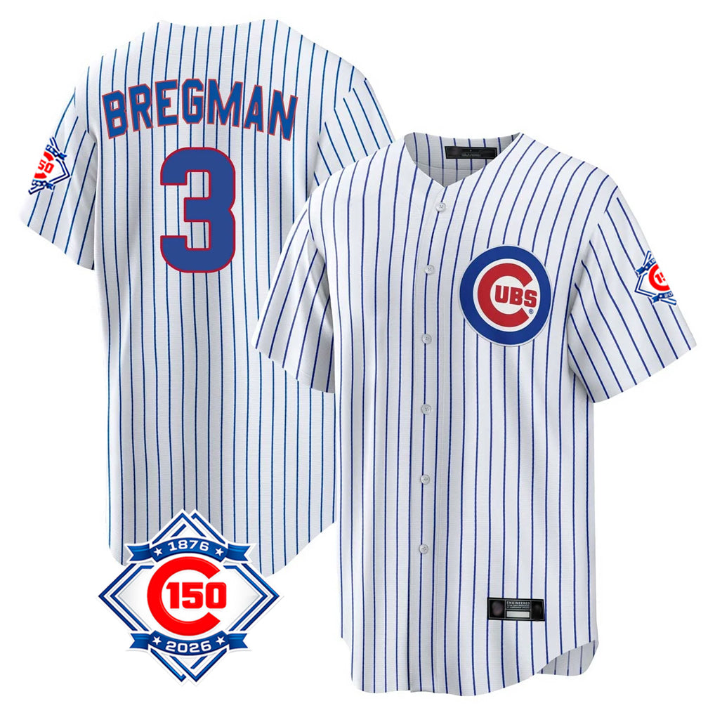 Fenge C.Cubs #3 Alex Bregman White 150th Anniversary Home Game Stitched Jerseys