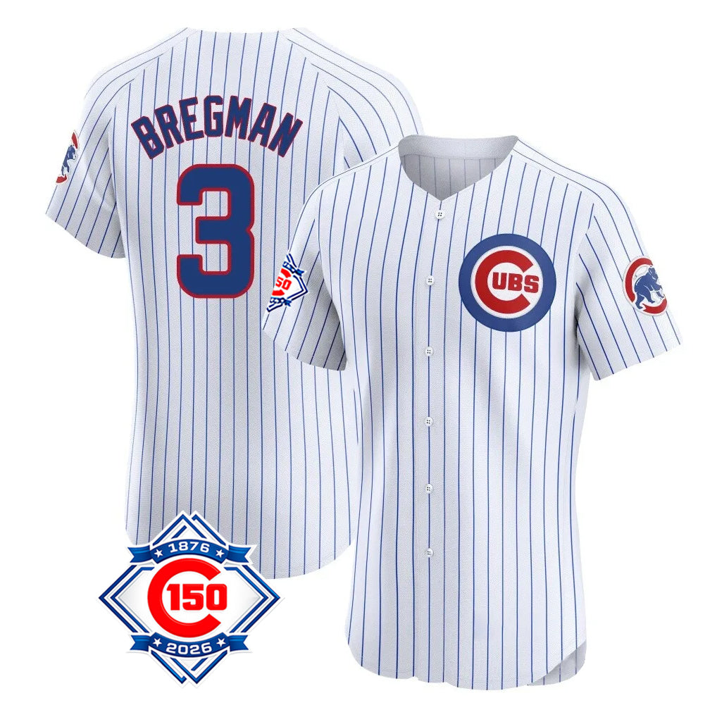Fenge C.Cubs #3 Alex Bregman White 150th Anniversary Limited Elite Home Game Stitched Jerseys