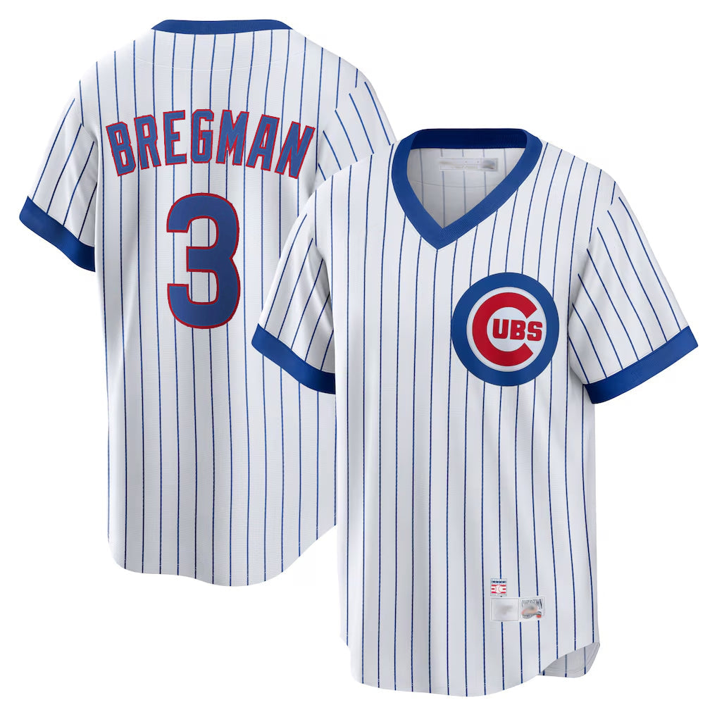 Fenge C.Cubs #3 Alex Bregman White T-shirt Cooperstown Collection Limited Stitched Jerseys