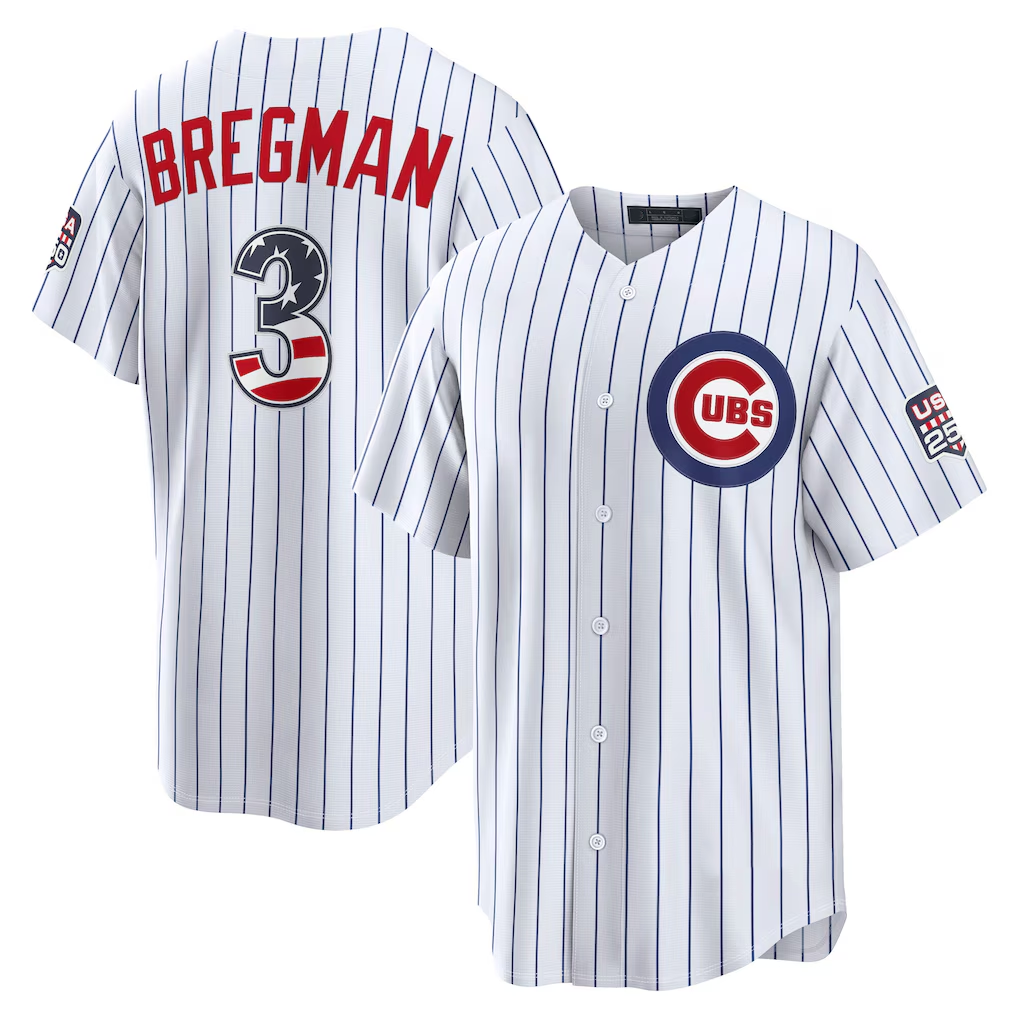 Fenge C.Cubs #3 Alex Bregman White USA 250 Fourth of July Home Stadium Jersey