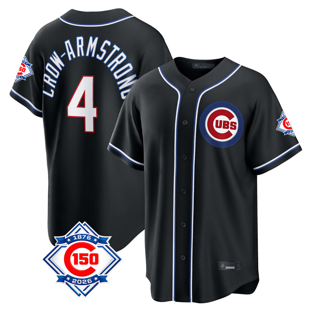 Fenge C.Cubs #4 Pete Crow-Armstrong Player Black Fashion Out 150th Anniversary Game Stitched Jerseys