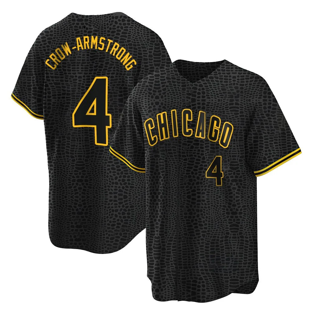 Fenge C.Cubs #4 Pete Crow-Armstrong Player Black Snake Skin City Game Stitched Jerseys