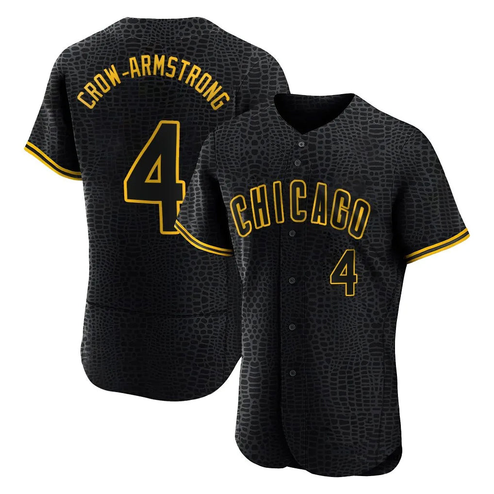 Fenge C.Cubs #4 Pete Crow-Armstrong Player Black Snake Skin City Limited Elite Home Game Stitched Jerseys