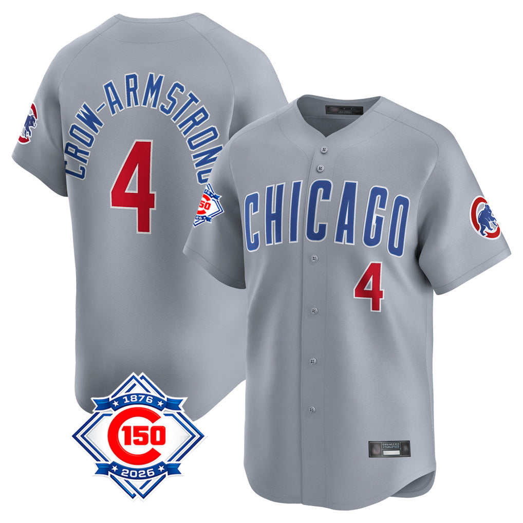 Fenge C.Cubs #4 Pete Crow-Armstrong Player Gray Road 150th Anniversary Limited Home Stitched Jerseys