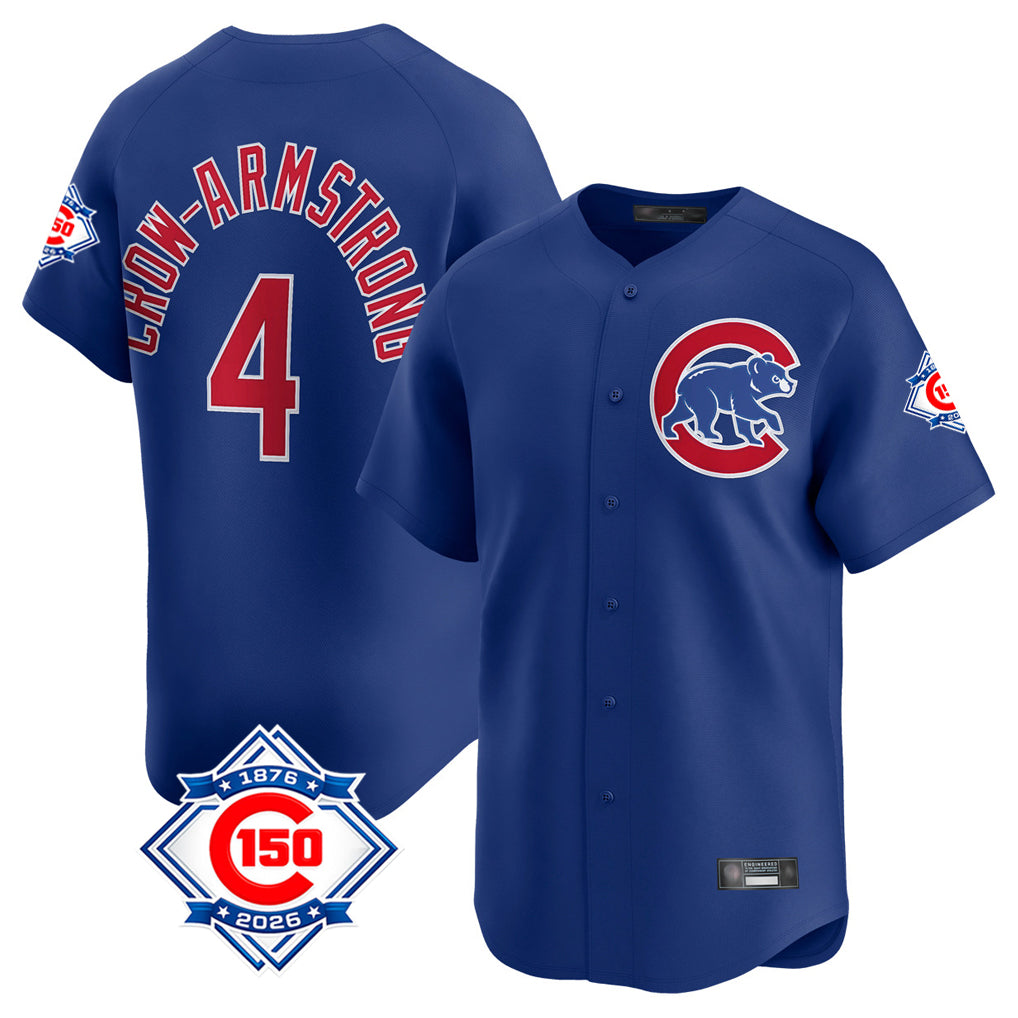 Fenge C.Cubs #4 Pete Crow-Armstrong Player Royal 150th Anniversary Limited Home Stitched Jerseys