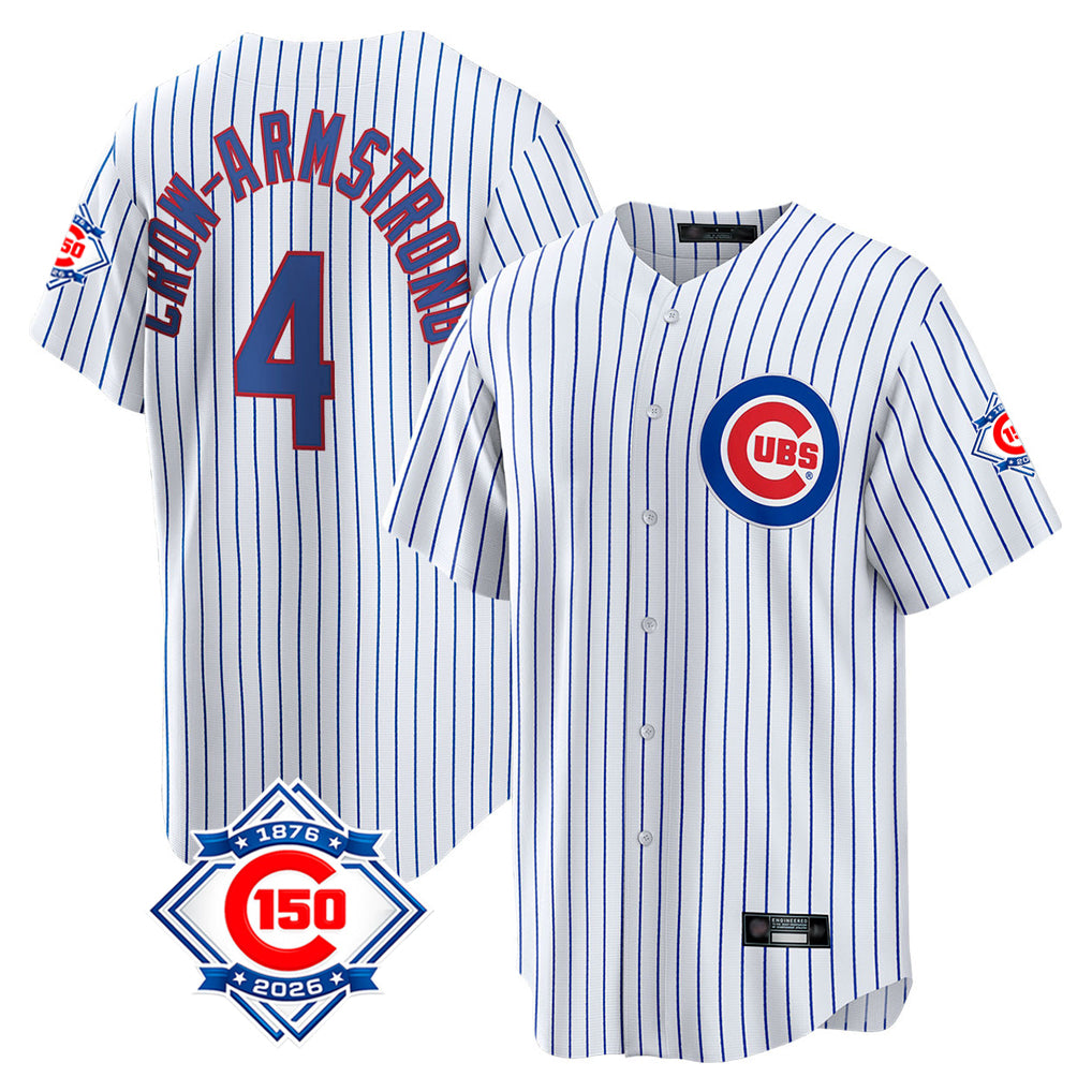 Fenge C.Cubs #4 Pete Crow-Armstrong Player White 150th Anniversary Home Game Stitched Jerseys