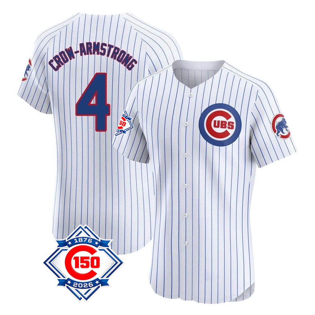 Fenge C.Cubs #4 Pete Crow-Armstrong Player White 150th Anniversary Limited Elite Home Game Stitched Jerseys