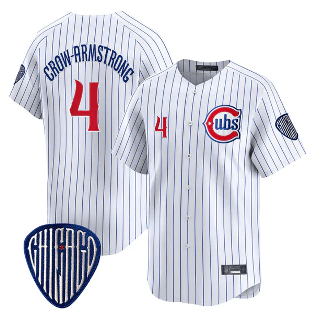 Fenge C.Cubs #4 Pete Crow-Armstrong Player White Pinstripe Vapor Premier Limited Home Stitched Jerseys
