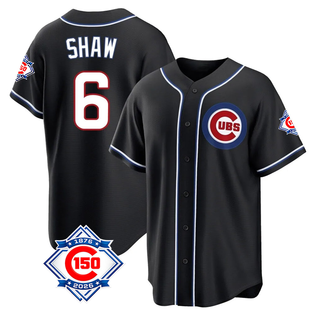 Fenge C.Cubs #6 Matt Shaw Player Black Fashion Out 150th Anniversary Game Stitched Jerseys