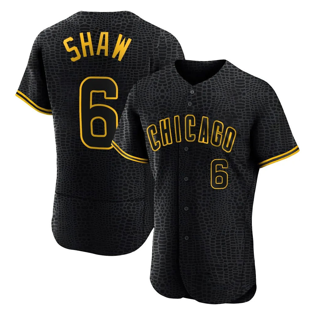 Fenge C.Cubs #6 Matt Shaw Player Black Snake Skin City Limited Elite Home Game Stitched Jerseys