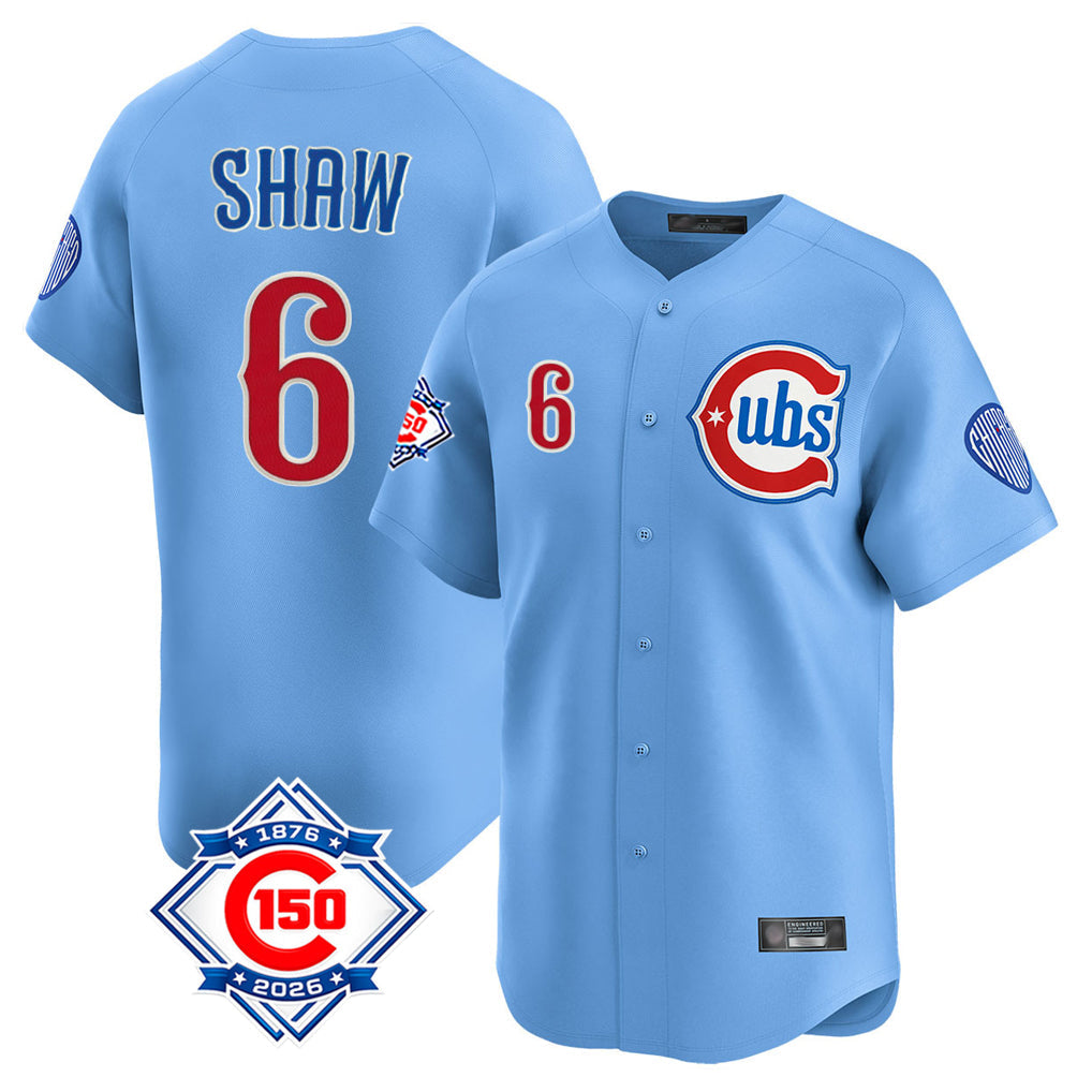 Fenge C.Cubs #6 Matt Shaw Player Light Blue 150th Anniversary Limited Home Stitched Jerseys
