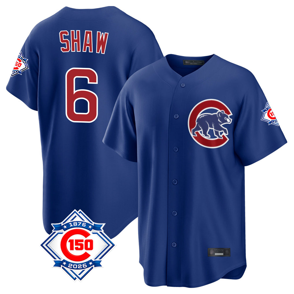 Fenge C.Cubs #6 Matt Shaw Player Royal 150th Anniversary Home Game Stitched Jerseys