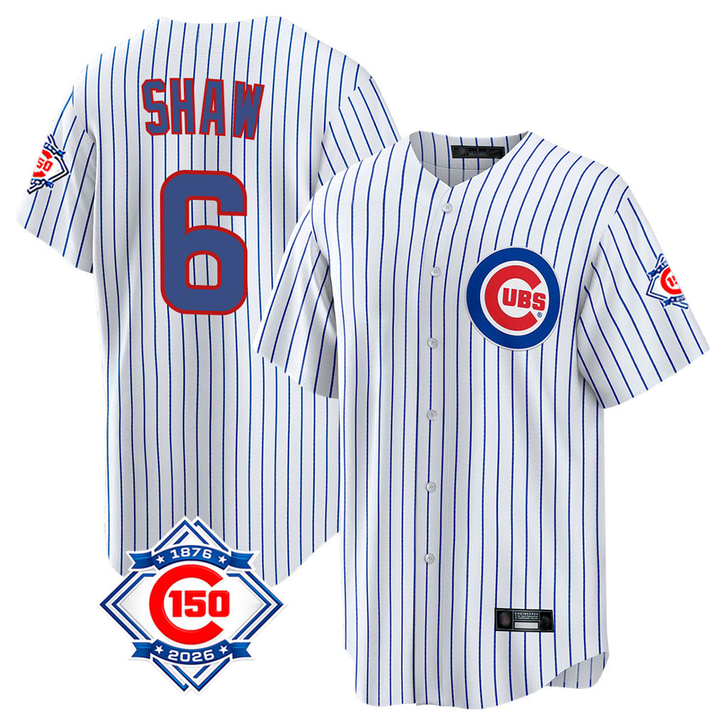 Fenge C.Cubs #6 Matt Shaw Player White 150th Anniversary Home Game Stitched Jerseys