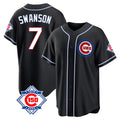 Fenge C.Cubs #7 Dansby Swanson Player Black Fashion Out 150th Anniversary Game Stitched Jerseys