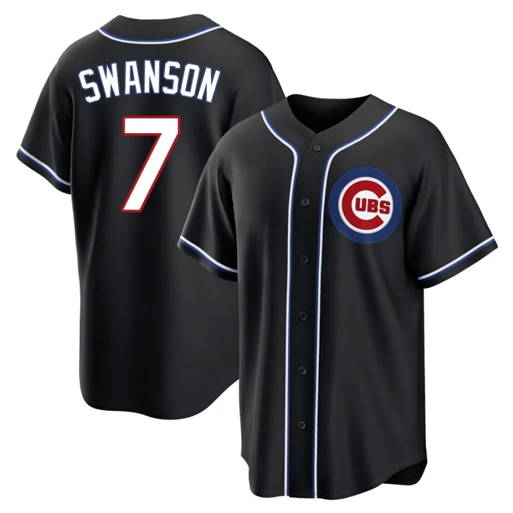 Fenge C.Cubs #7 Dansby Swanson Player Black Fashion Out Game Stitched Jerseys