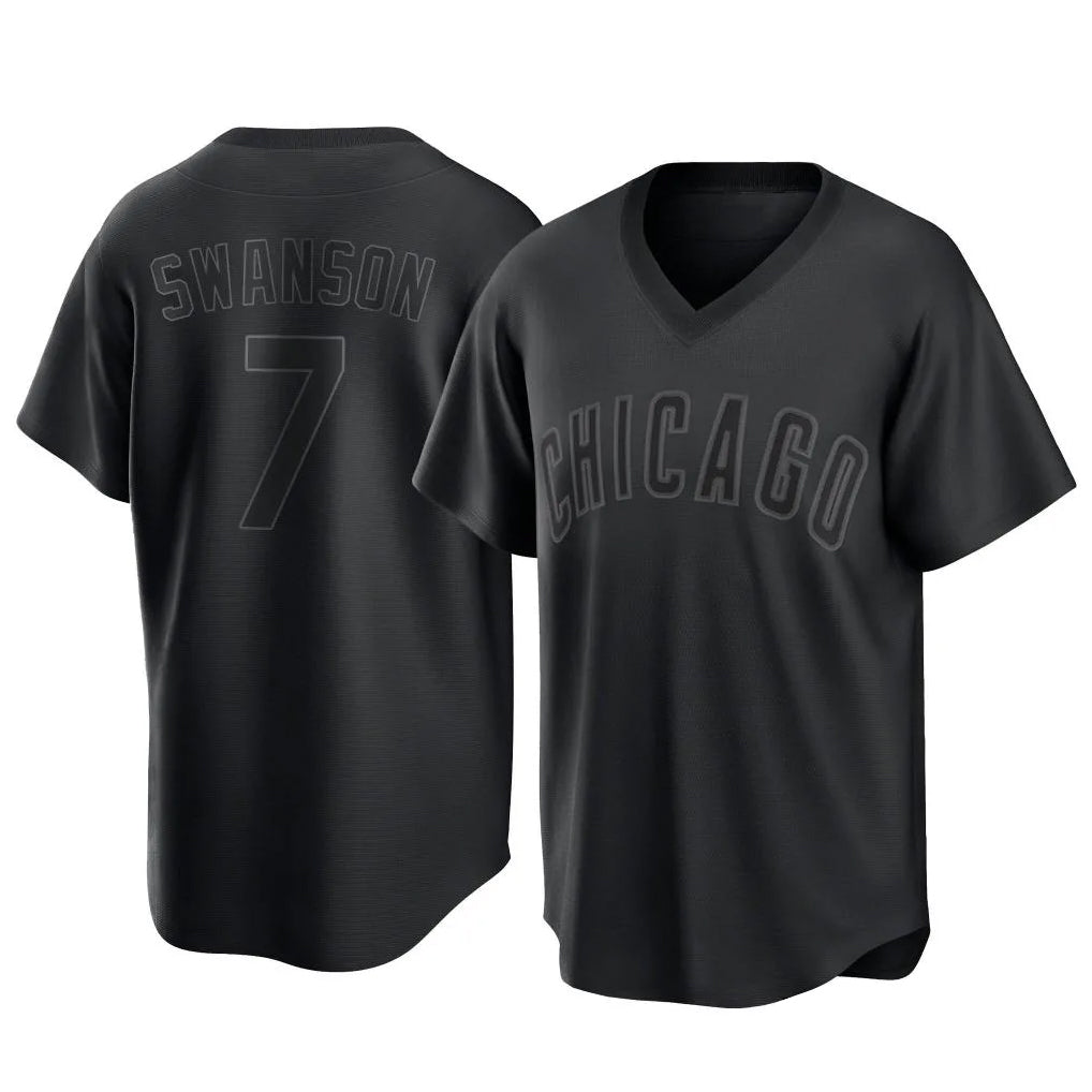 Fenge C.Cubs #7 Dansby Swanson Player Black T-shirt Home Game Stitched Jerseys