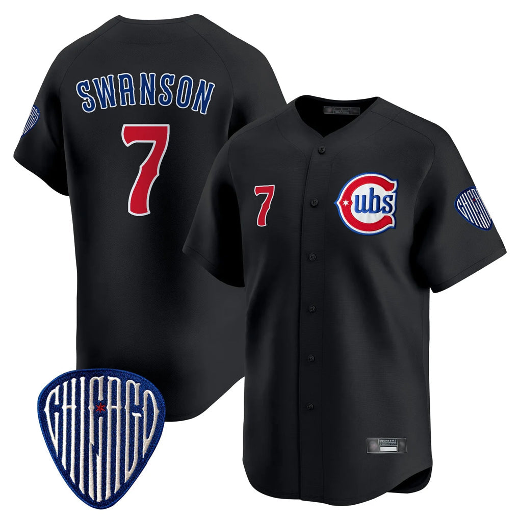 Fenge C.Cubs #7 Dansby Swanson Player Black Vapor Premier Limited Home Stitched Jerseys