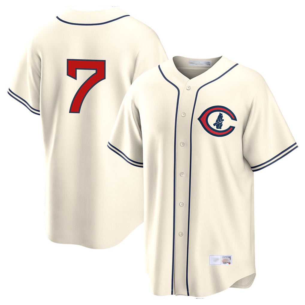 Fenge C.Cubs #7 Dansby Swanson Player Cream Field of Dreams Home Game Stitched Jerseys