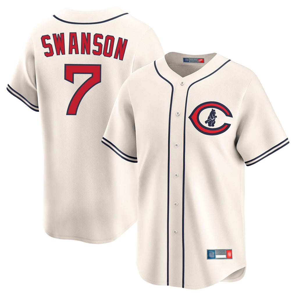 Fenge C.Cubs #7 Dansby Swanson Player Cream Field of Dreams Limited Home Game Stitched Jerseys