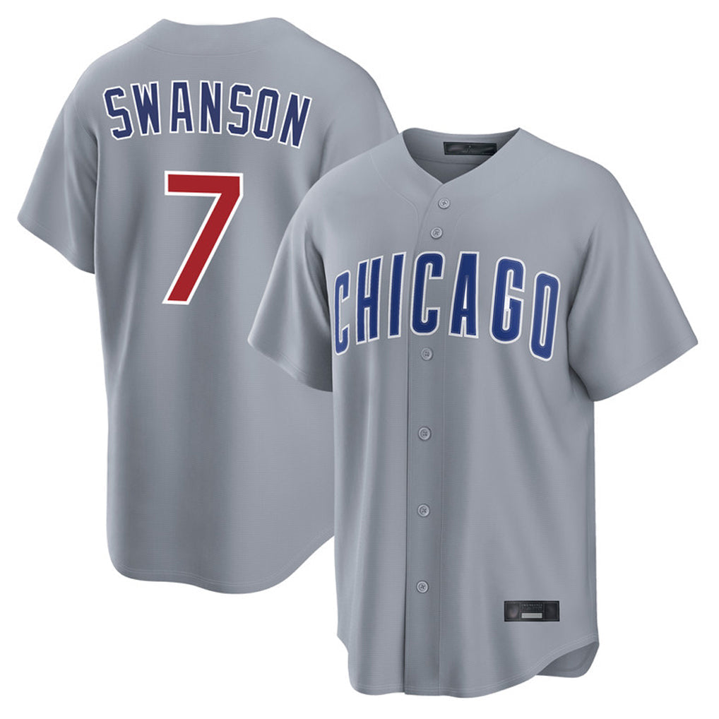 Fenge C.Cubs #7 Dansby Swanson Player Gray Home Game Stitched Jerseys