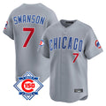 Fenge C.Cubs #7 Dansby Swanson Player Gray Road 150th Anniversary Limited Home Stitched Jerseys