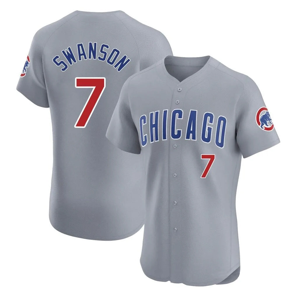Fenge C.Cubs #7 Dansby Swanson Player Gray Road Limited Elite Home Stitched Jerseys