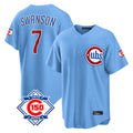 Fenge C.Cubs #7 Dansby Swanson Player Light Blue 150th Anniversary Home Game Stitched Jerseys