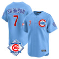Fenge C.Cubs #7 Dansby Swanson Player Light Blue 150th Anniversary Limited Home Stitched Jerseys
