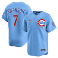 Fenge C.Cubs #7 Dansby Swanson Player Light Blue Limited Home Stitched Jerseys