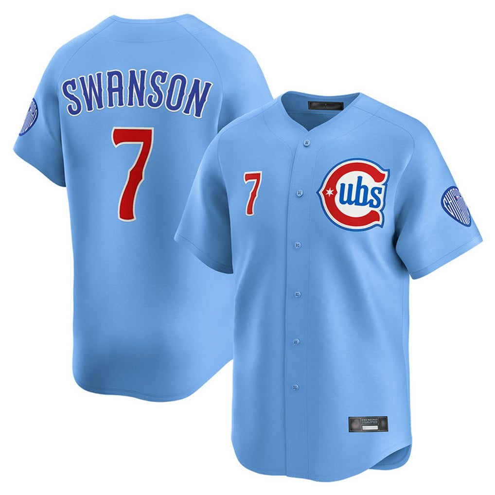 Fenge C.Cubs #7 Dansby Swanson Player Light Blue Limited Home Stitched Jerseys