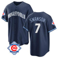 Fenge C.Cubs #7 Dansby Swanson Player Navy 150th Anniversary City Connect Home Game Stitched Jerseys
