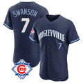 Fenge C.Cubs #7 Dansby Swanson Player Navy City Connect 150th Anniversary Limited Elite Home Stitched Jerseys