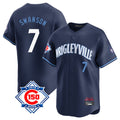 Fenge C.Cubs #7 Dansby Swanson Player Navy City Connect 150th Anniversary Limited Home Stitched Jerseys