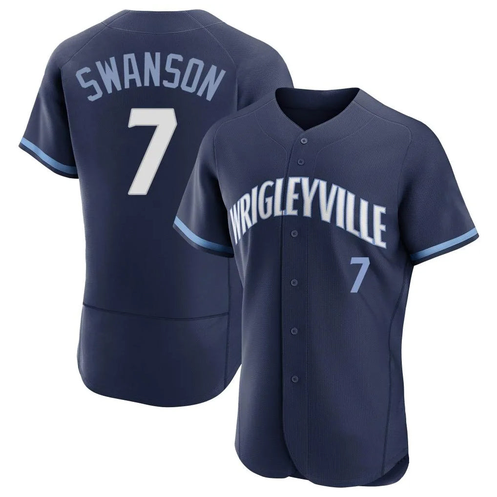 Fenge C.Cubs #7 Dansby Swanson Player Navy City Connect Limited Elite Home Stitched Jerseys