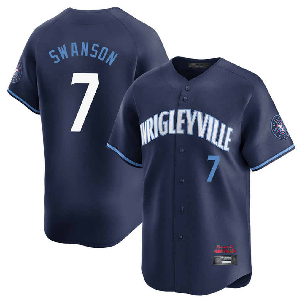 Fenge C.Cubs #7 Dansby Swanson Player Navy City Connect Limited Home Stitched Jerseys