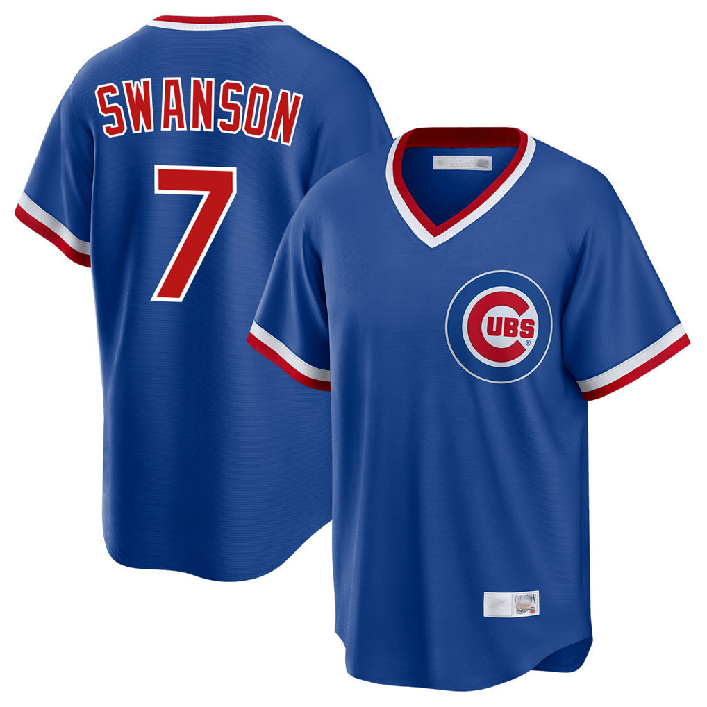 Fenge C.Cubs #7 Dansby Swanson Player Royal T-shirt Cooperstown Collection Limited Stitched Jerseys