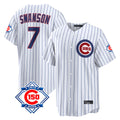Fenge C.Cubs #7 Dansby Swanson Player White 150th Anniversary Game Home Stitched Jerseys