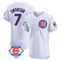 Fenge C.Cubs #7 Dansby Swanson Player White 150th Anniversary Limited Elite Home Game Stitched Jerseys