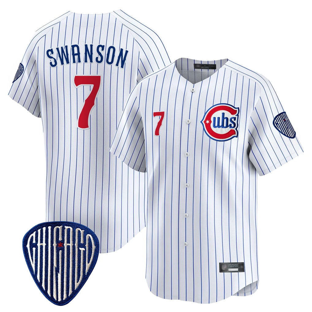 Fenge C.Cubs #7 Dansby Swanson Player White Pinstripe Vapor Premier Limited Home Stitched Jerseys