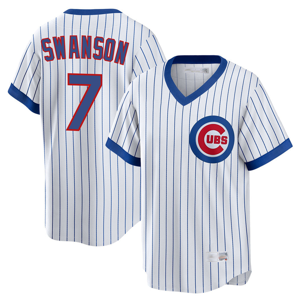 Fenge C.Cubs #7 Dansby Swanson Player White T-shirt Cooperstown Collection Limited Stitched Jerseys