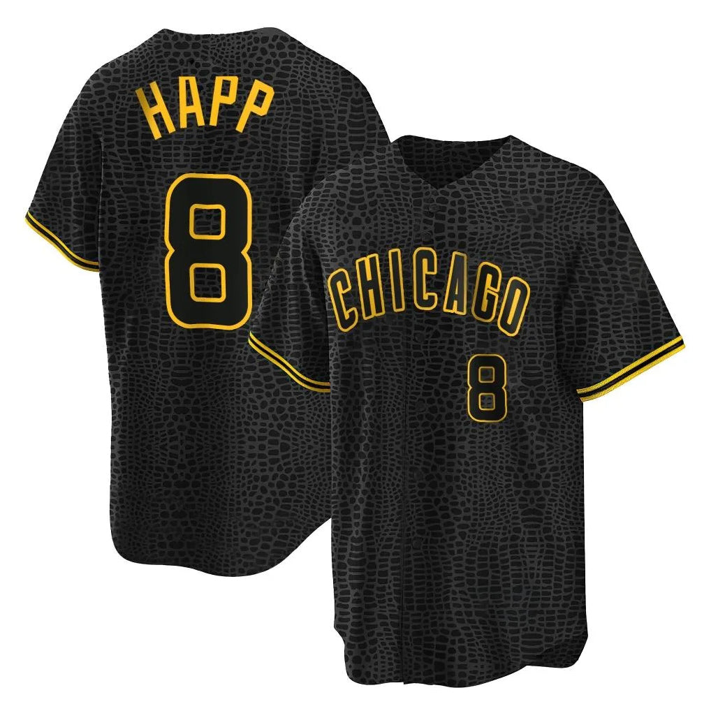 Fenge C.Cubs #8 Ian Happ Player Black Snake Skin City Game Stitched Jerseys