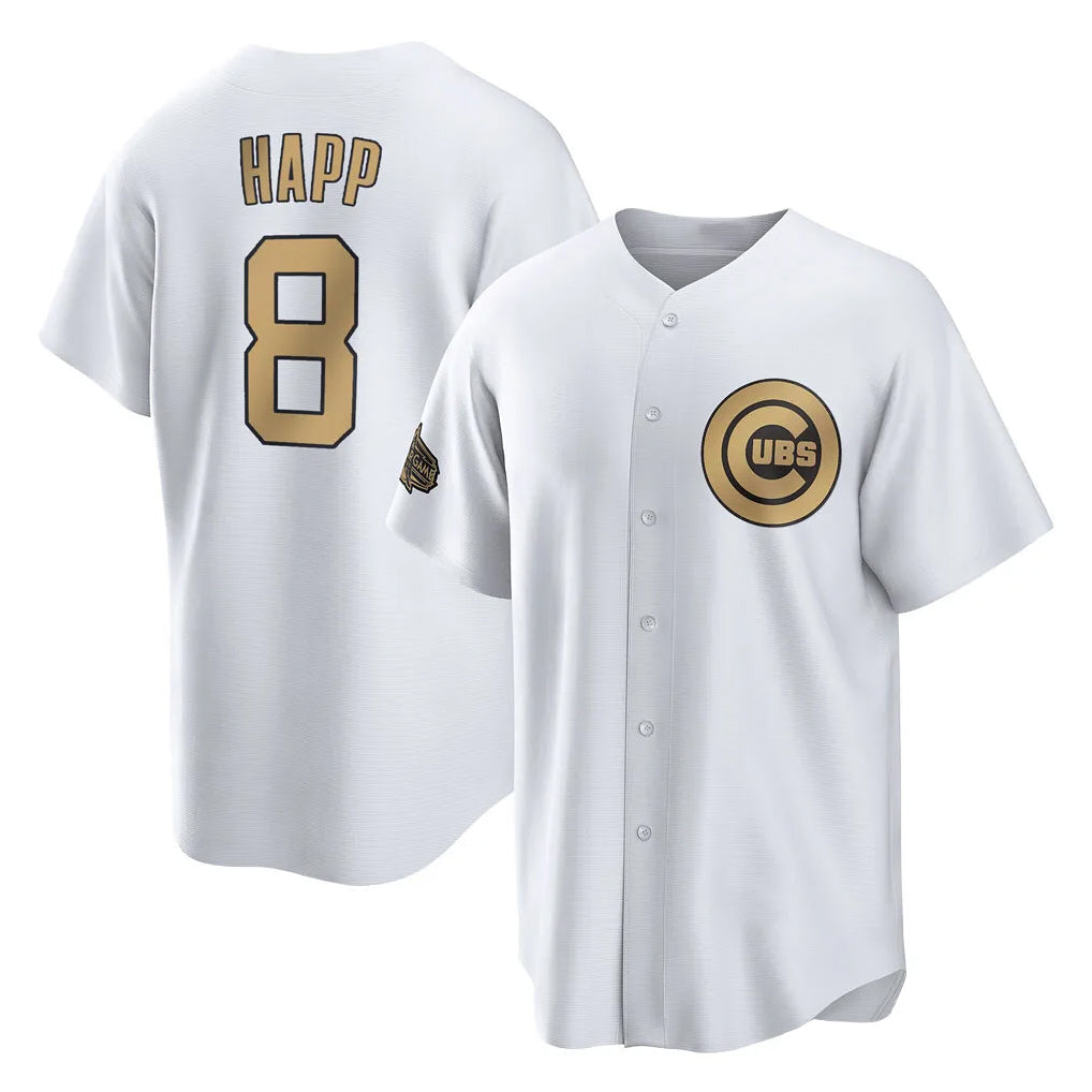 Fenge C.Cubs #8 Ian Happ Player Gold All-Star Game Home Stitched Jerseys