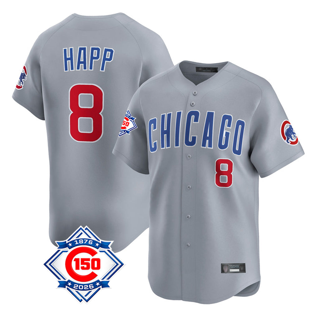 Fenge C.Cubs #8 Ian Happ Player Gray Road 150th Anniversary Limited Home Stitched Jerseys