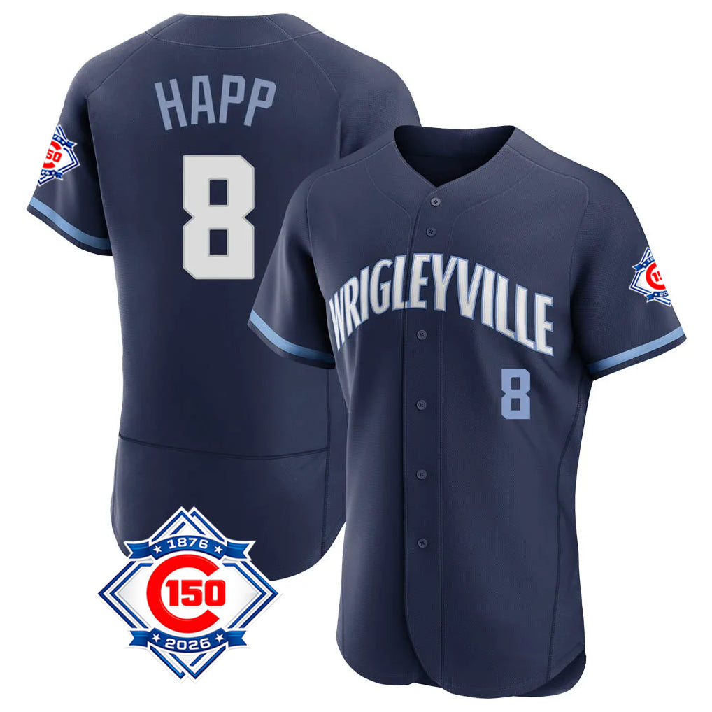 Fenge C.Cubs #8 Ian Happ Player Navy City Connect 150th Anniversary Limited Elite Home Stitched Jerseys