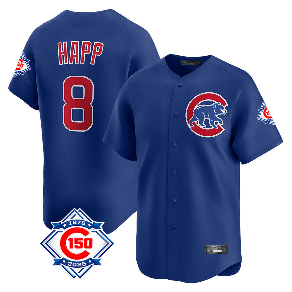 Fenge C.Cubs #8 Ian Happ Player Royal 150th Anniversary Limited Home Stitched Jerseys