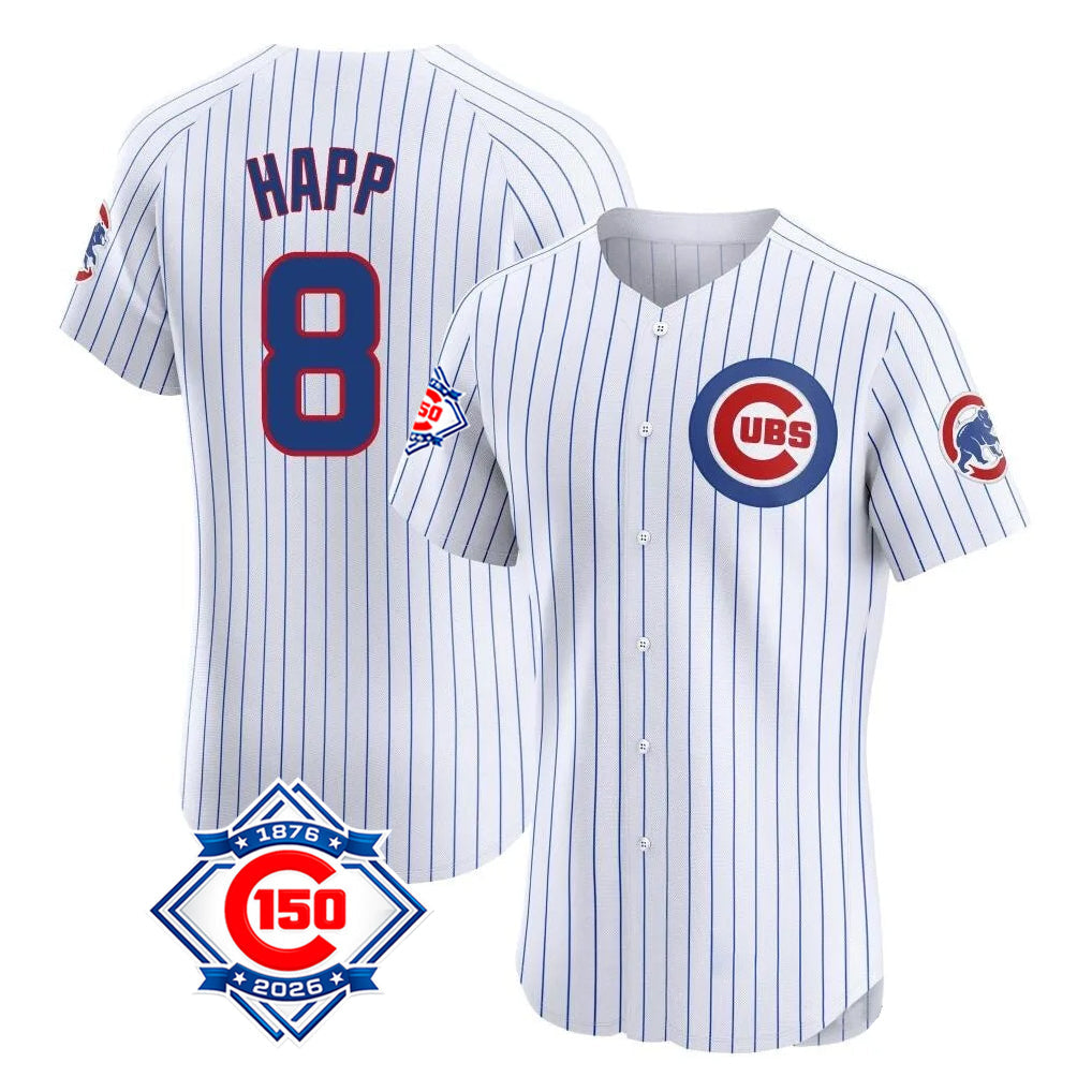 Fenge C.Cubs #8 Ian Happ Player White 150th Anniversary Limited Elite Home Game Stitched Jerseys