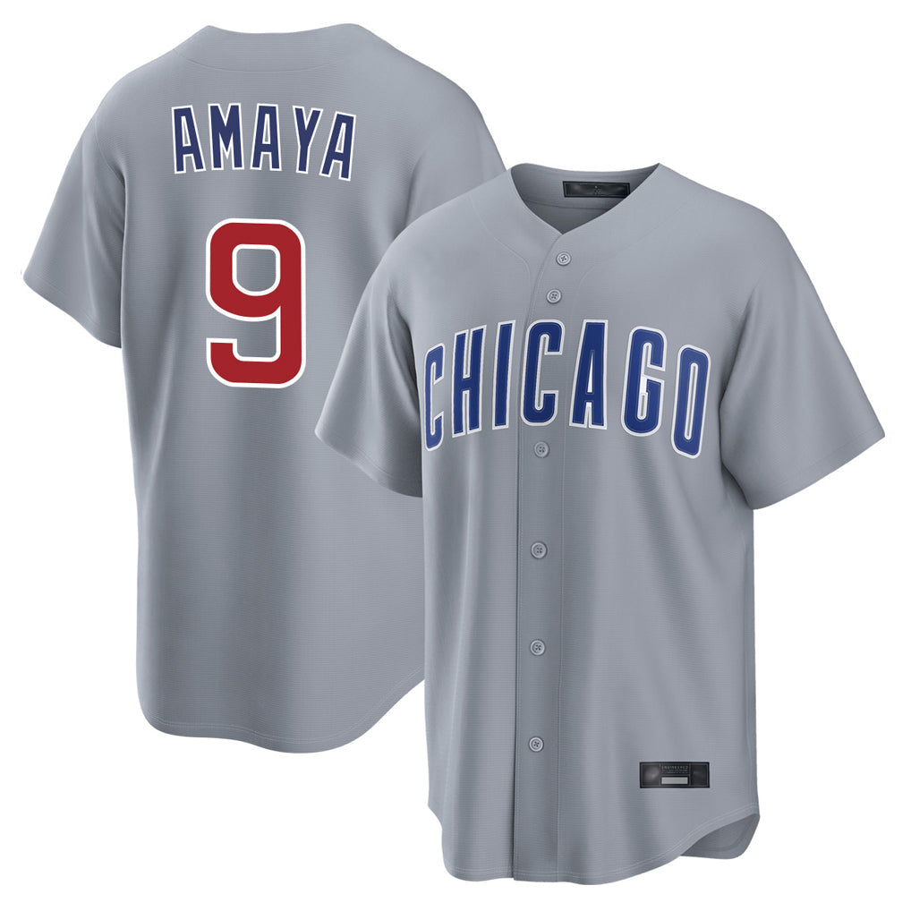 Fenge C.Cubs #9 Miguel Amaya Player Gray Home Game Stitched Jerseys